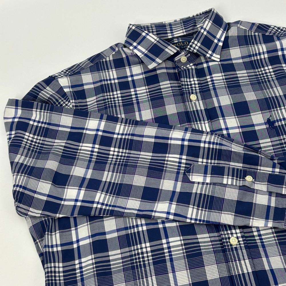 Polo Ralph Lauren Performance Shirt Men's L Blue‎ Plaid Long Sleeve Button Up
